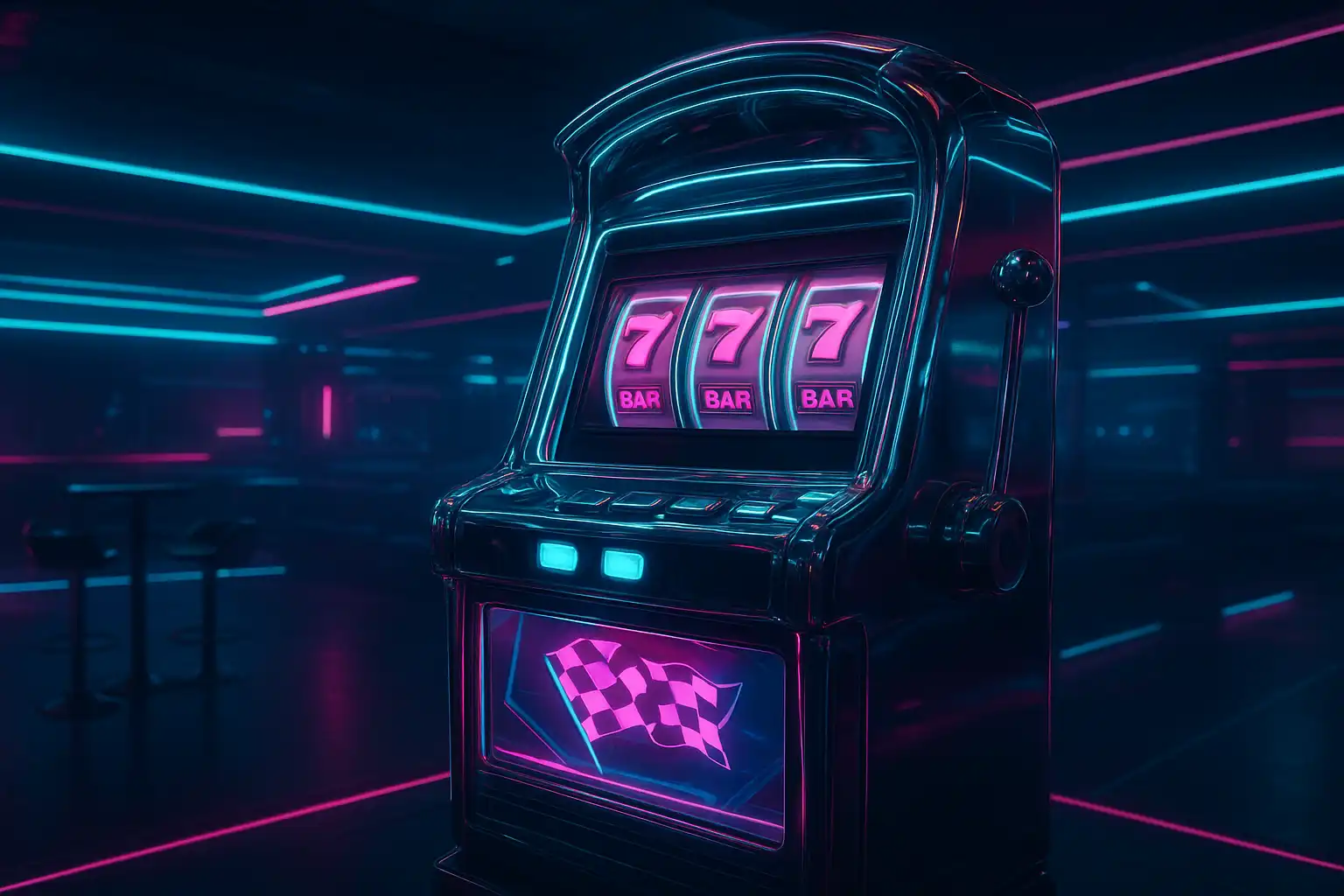 Chrom-verzierter Spielautomat mit Neonlicht im Autobahn-Club-Stil