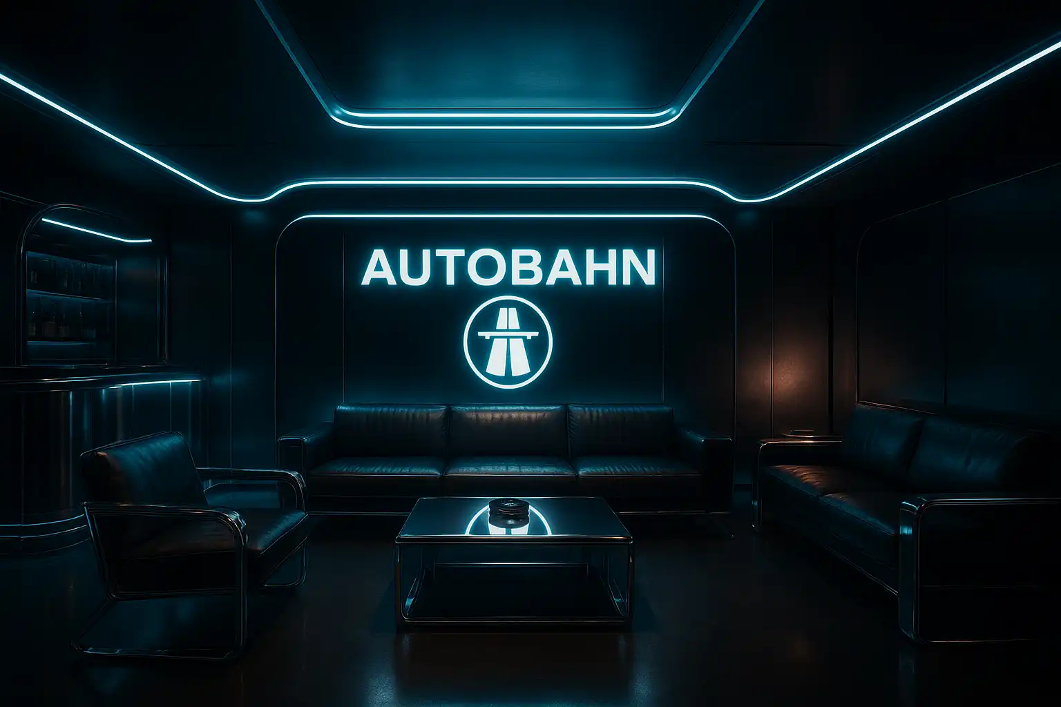 Luxuriöse Chrom-Lounge mit Neonlicht als Symbol für den VIP Club